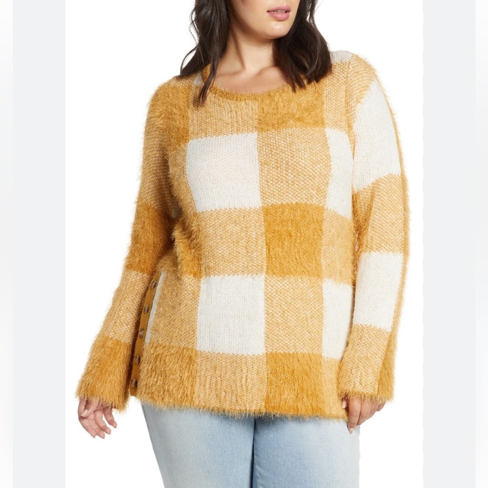 Yellow Plaid Fuzzy Sweater